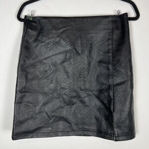 TOP SHOP Womens Skirt 6 Black Faux Leather Mini Skirt Side Slit Zip‎ Moto Gothic